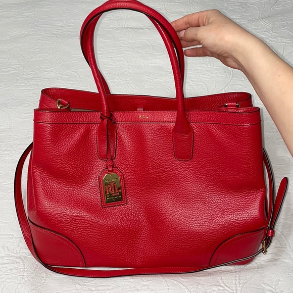 Ralph Lauren Leather shoulder bag Red with gold charm. - Picture 1 of 8